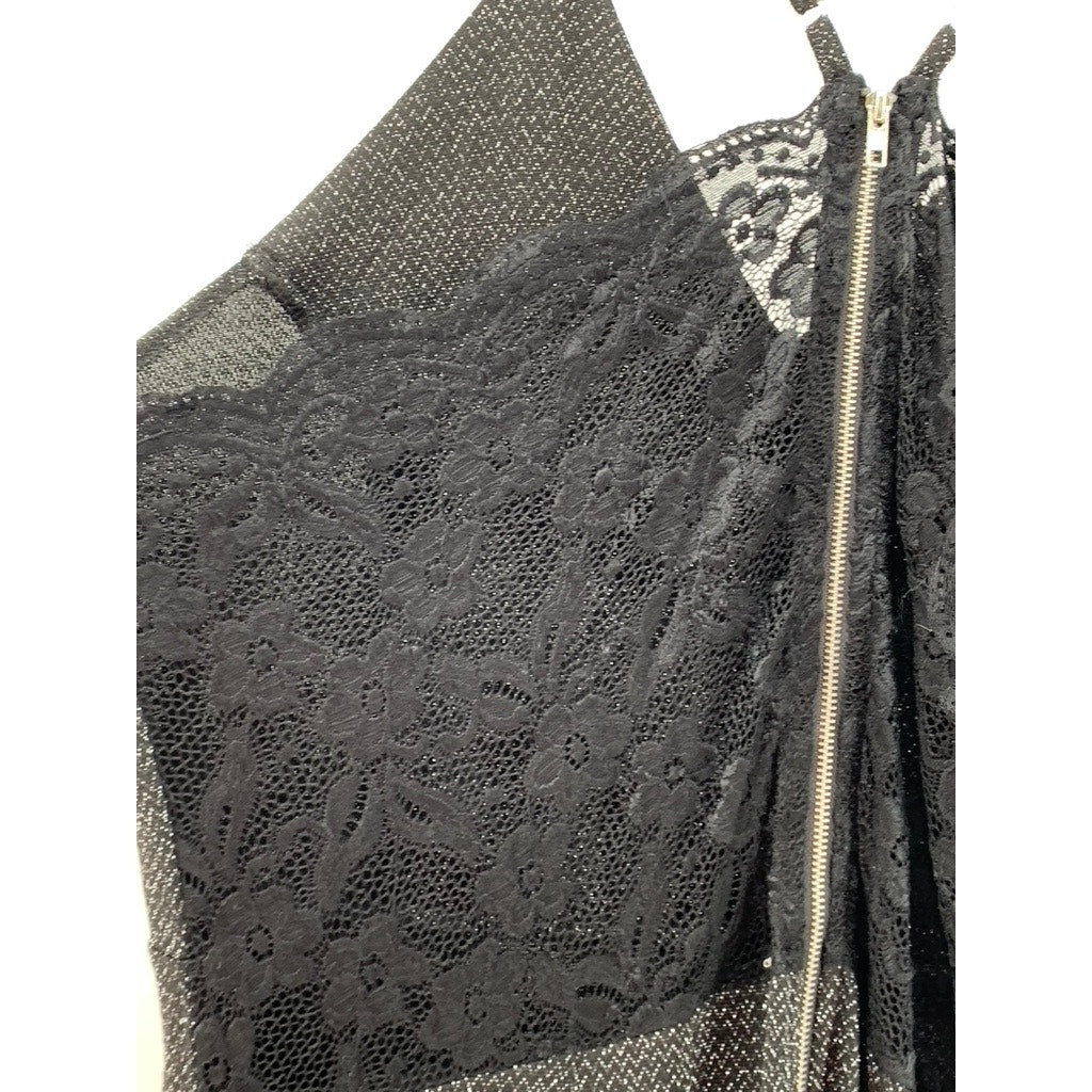 J For JUSTIFY Women's Black Metallic Cross-Back Lace Jumpsuit SZ XL