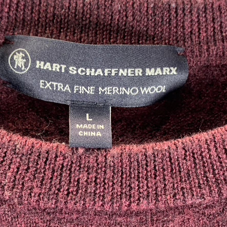 HART SCHAFFNEER MARX Men's Burgundy Extra Fine Merino Wool Crewneck Sweater SZ L