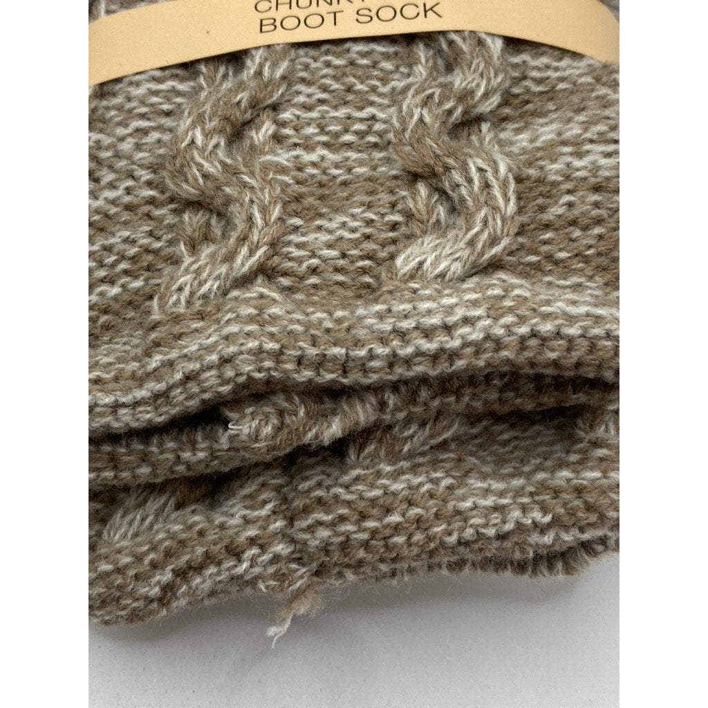 LEGMOGU'E Women's Taupe Rhythmic Mesh Chunky Knit Textured Boot Socks SZ OS