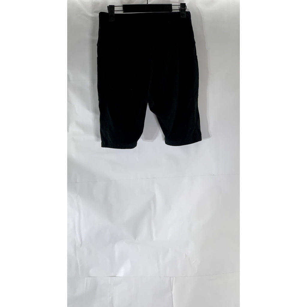 UNBRANDED Women's Black Solid Pull-On Stretch Side-Pocket Biker Shorts SZ L/XL