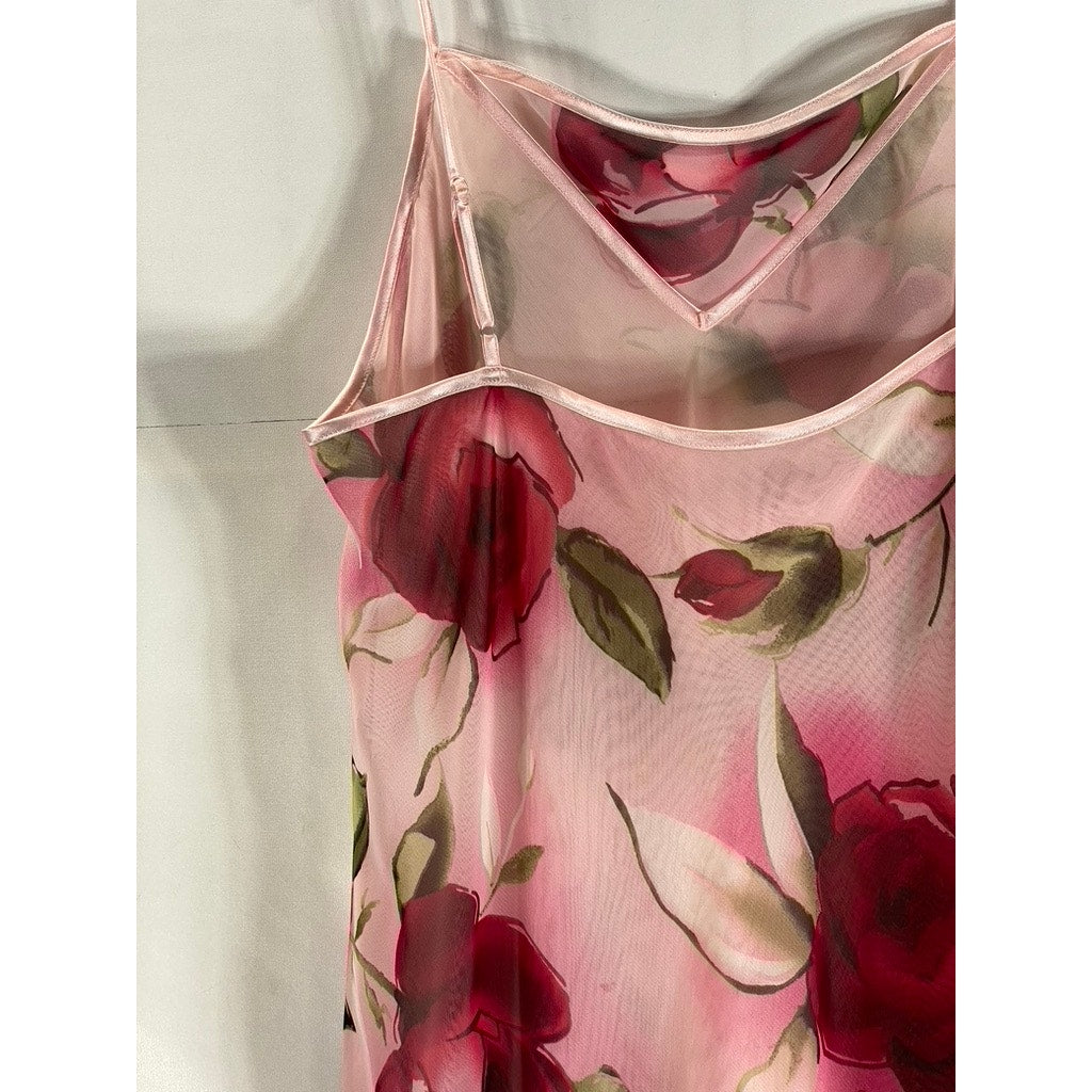 VALERIE STEVENS Women's Pink Vintage Large Floral Peignoir Nightgown SZ M