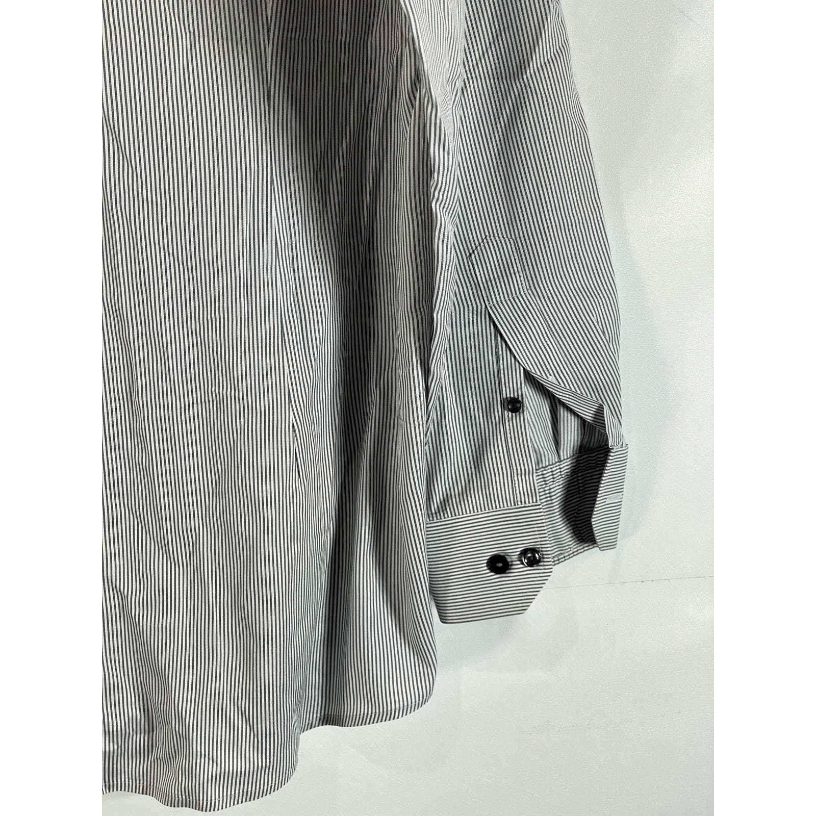 ETON Men's Gray Striped Contemporary-Fit Button-Up Long Sleeve Shirt SZ 16