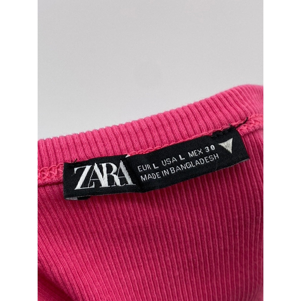ZARA Women’s Pink Ribbed Crewneck Sleeveless Cropped Top SZ L