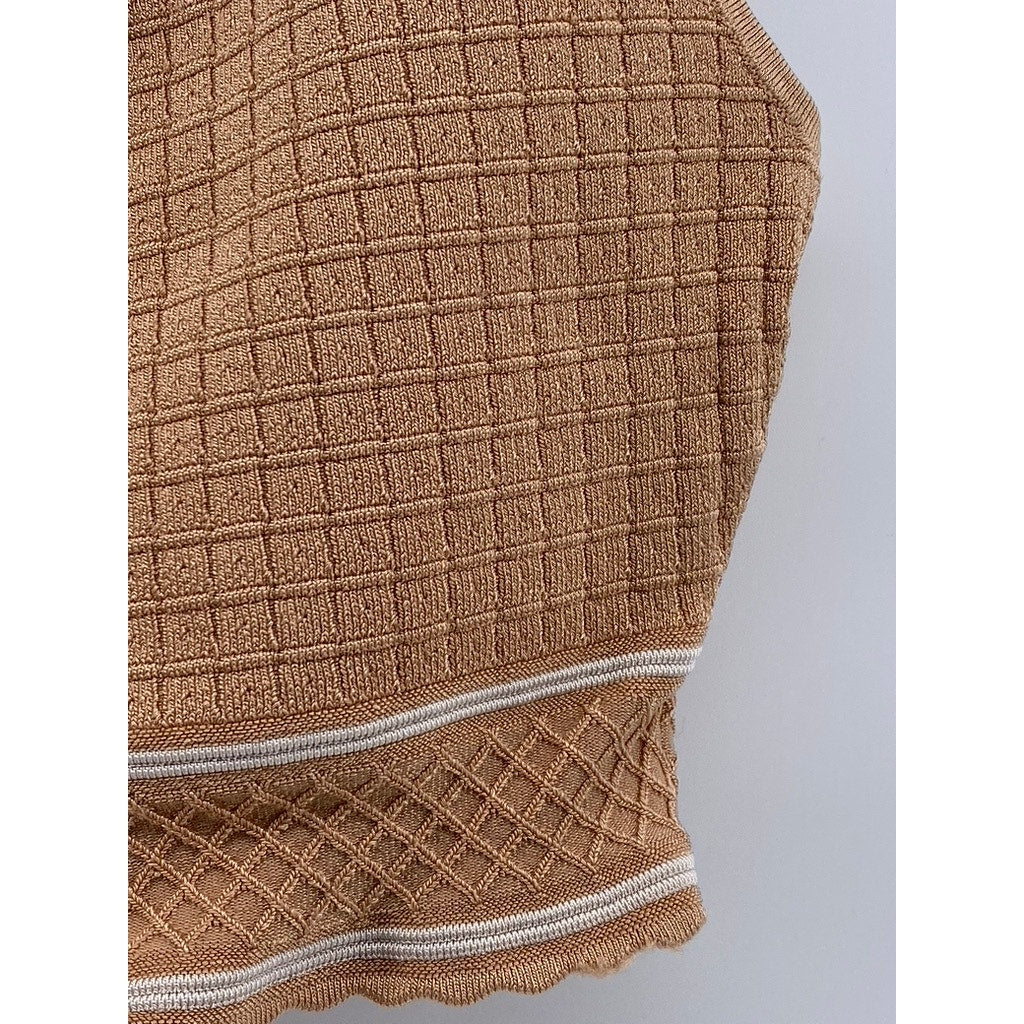 BABATON Women's Tan Sculpt Knit Button-Front Straight-Neck Cropped Tank Top SZ M