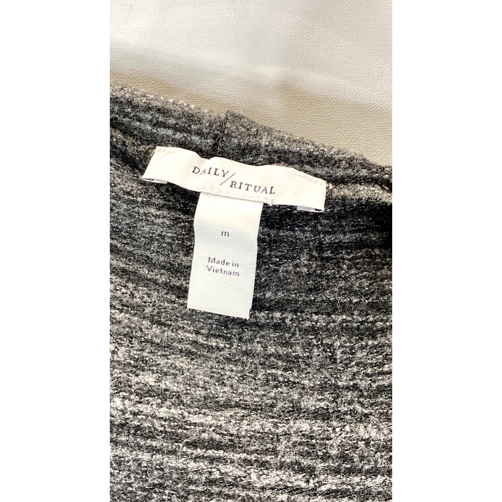 DAILY RITUAL Women's Charcoal Heather Cozy Knit Hooded Open Front Cardigan SZ M