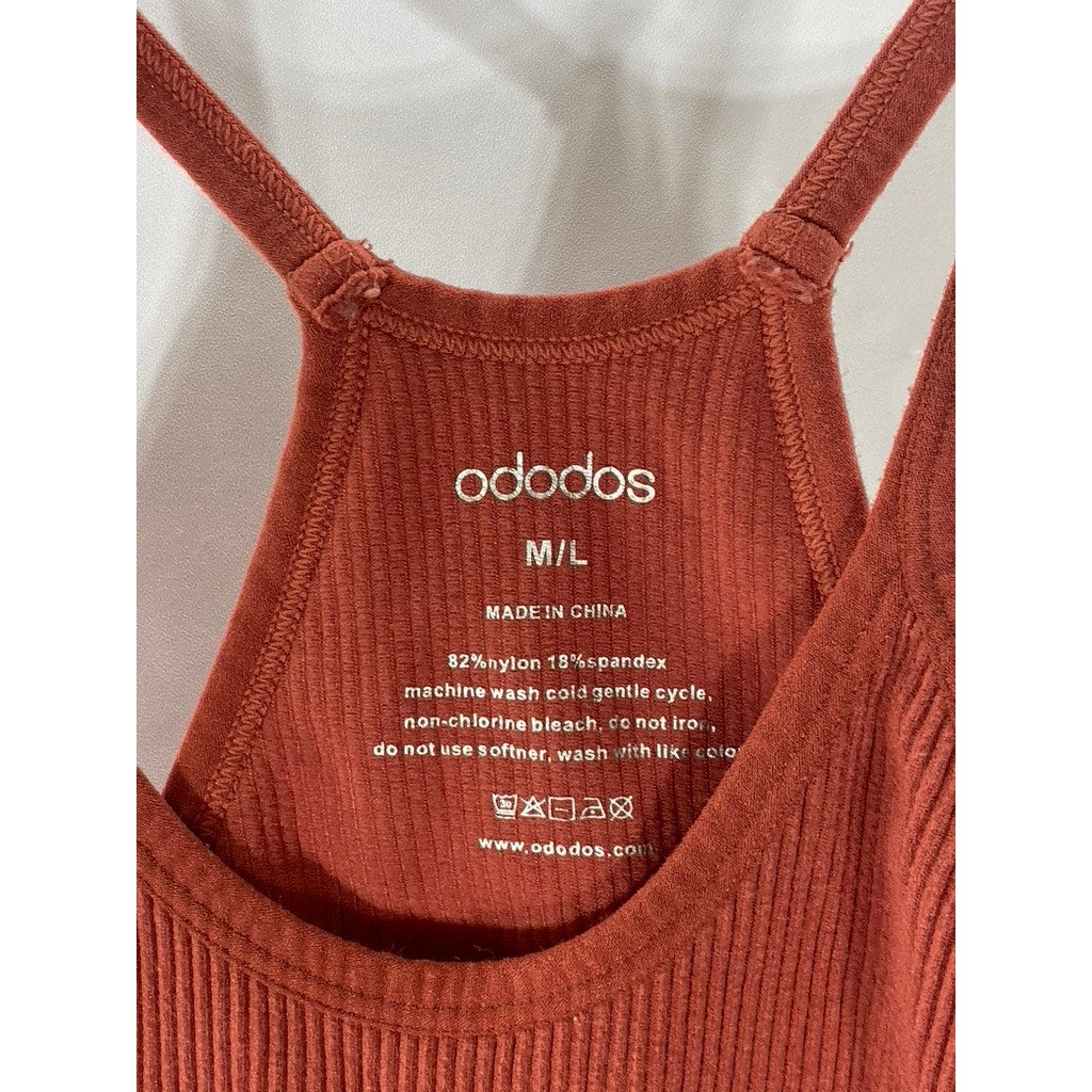 ODODOS Women's Bar Red Ribbed Scoop-Neck Seamless Long Cropped Tank Top SZ M/L