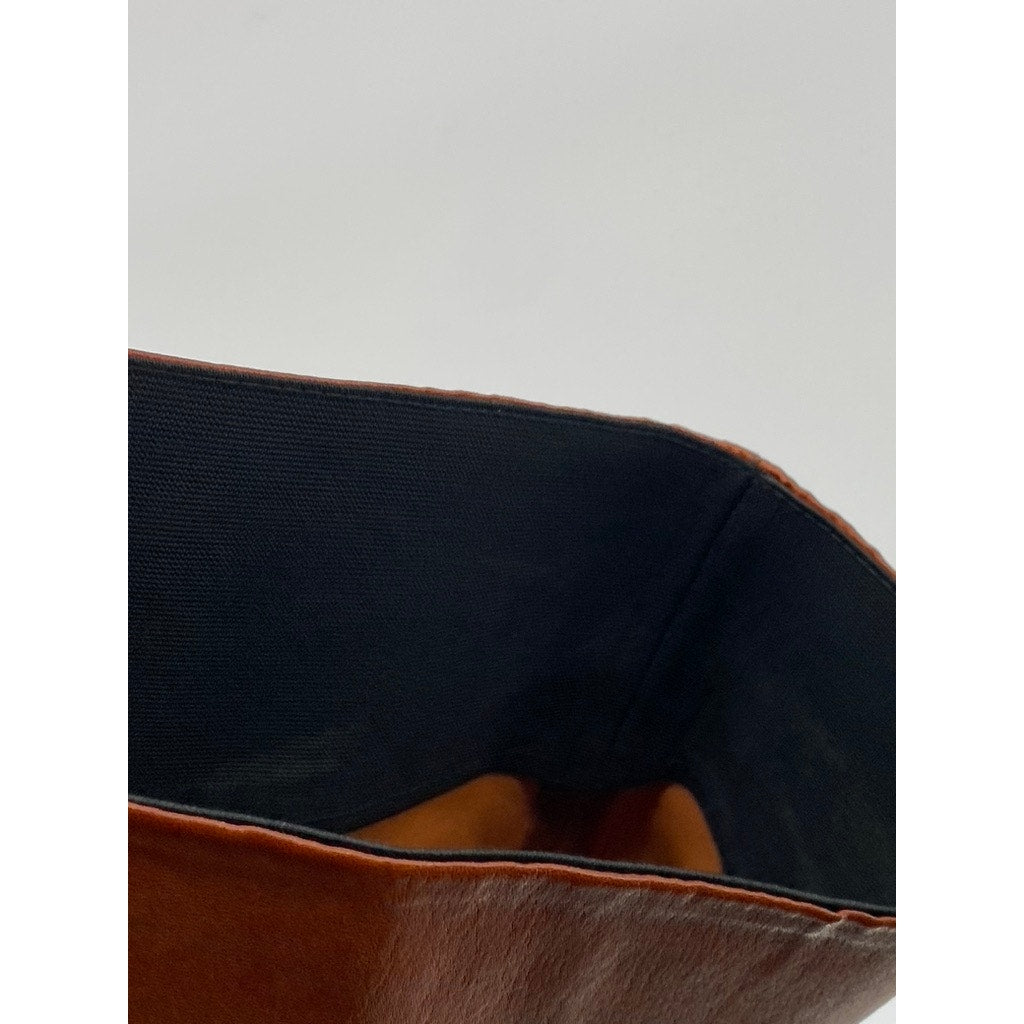 SPRWMN Women's Cognac-White Athletic Striped Capri Leather Leggings SZ S