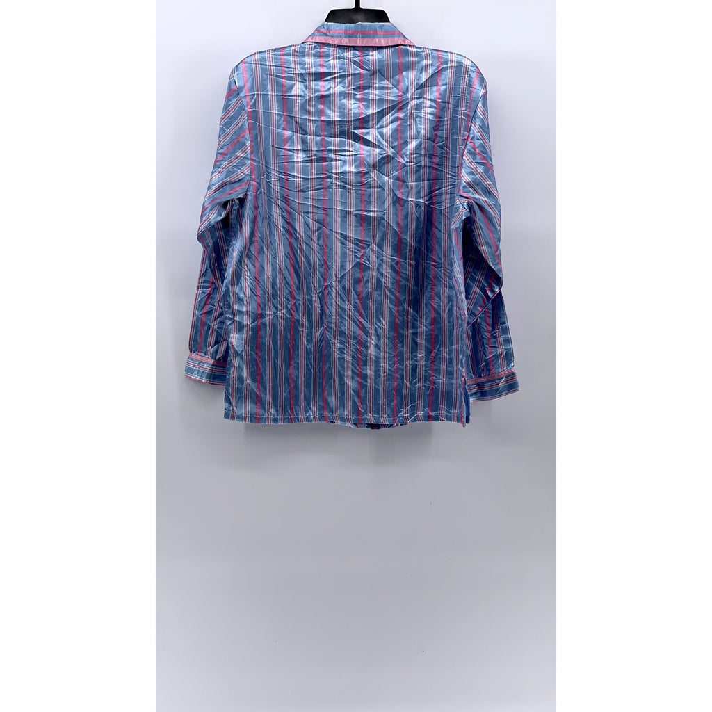 KATHRYN Women's Blue-Pink Striped Lightweight Long Sleeve Button-Up Top SZ S