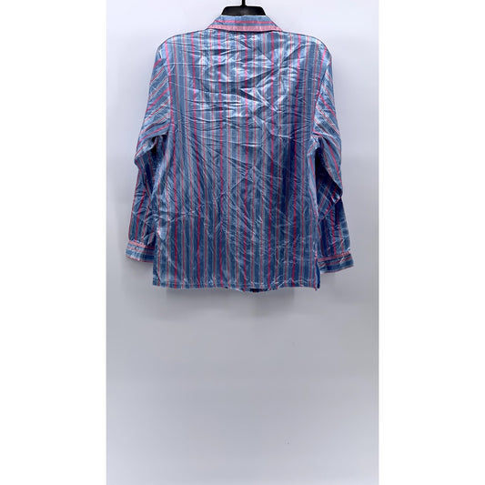 KATHRYN Women's Blue-Pink Striped Lightweight Long Sleeve Button-Up Top SZ S
