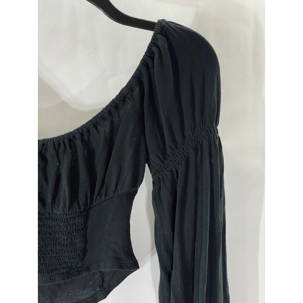 URBAN OUTFITTERS Women's Black Sweetheart-Neck Long Sleeve Cropped Top SZ S