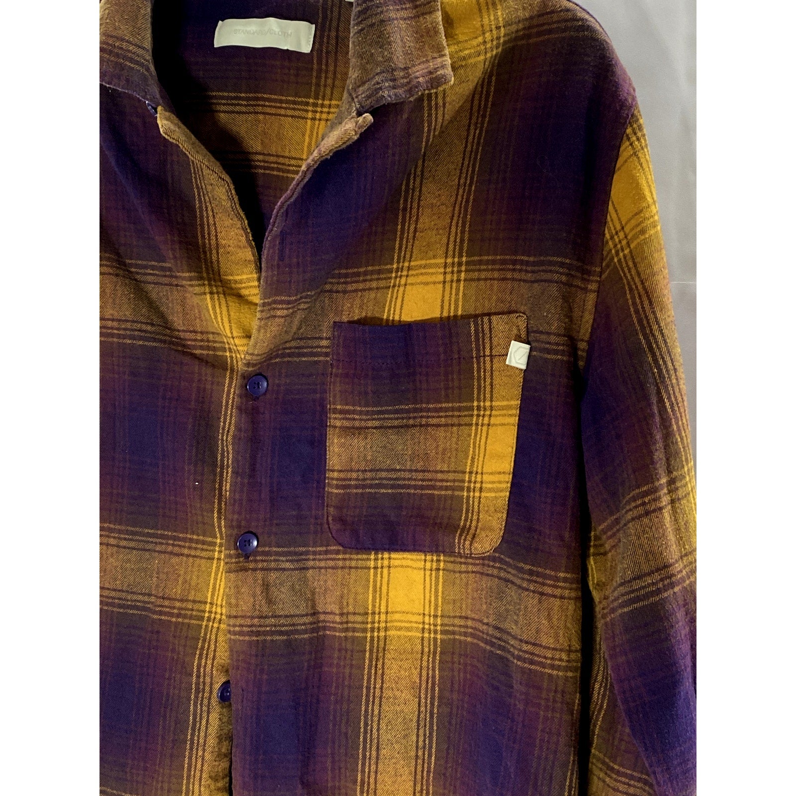 STANDARD/CLOTH Men's Purple-Yellow Plaid Regular-Fit Flannel Button-Up Shirt SZS