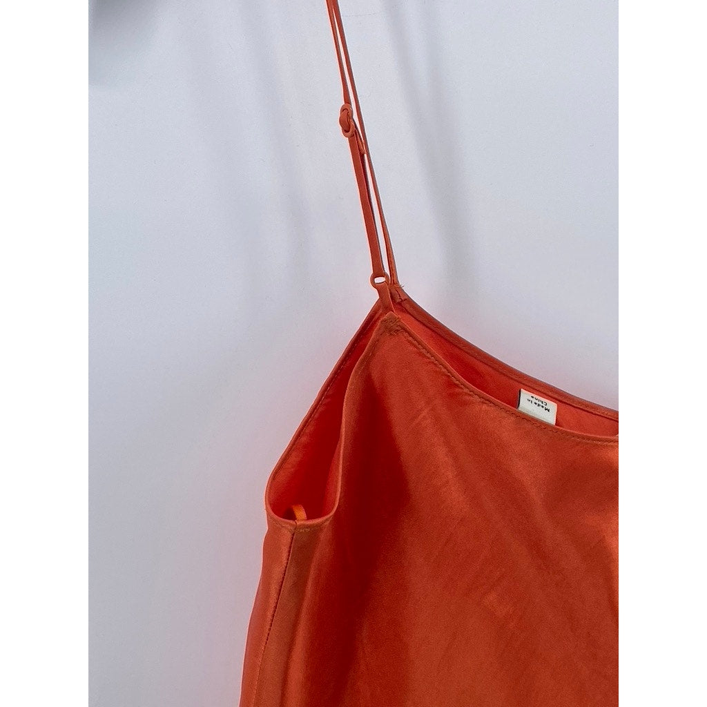 VINCE. Women's Orange Satin Straight-Neck Bias Spaghetti-Strap Slip Dress SZ 2XS