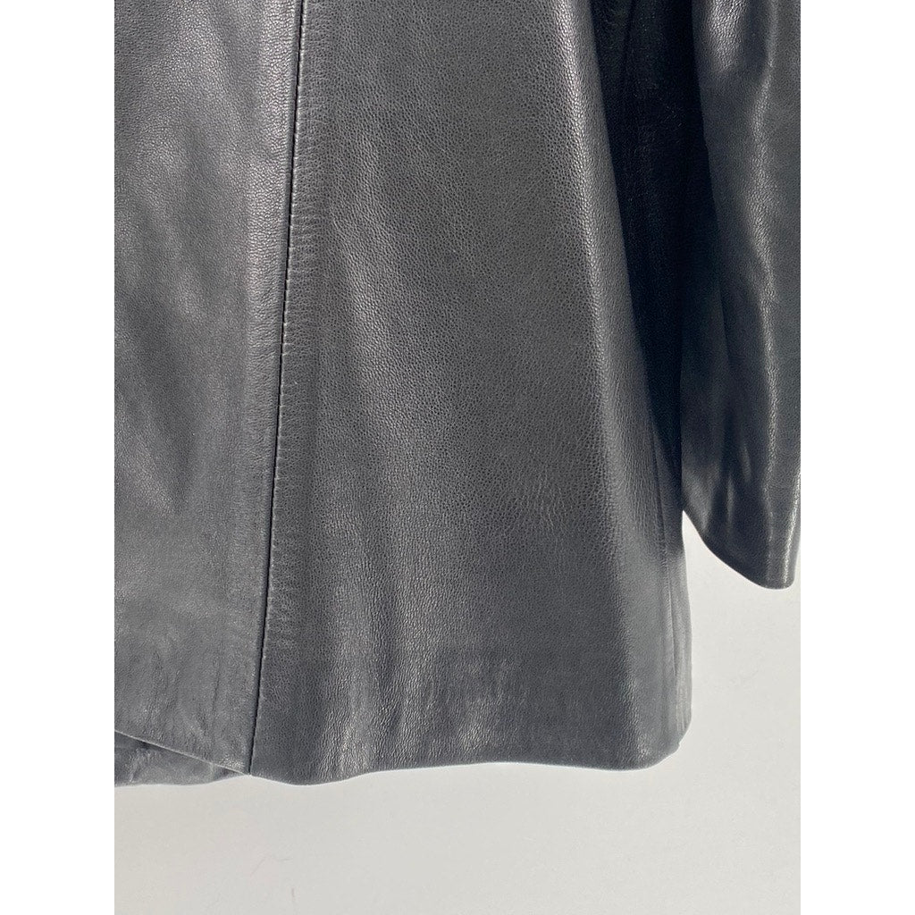 JUNE BASS Women's Black Leather Notch-Collar Zip-Up Jacket SZ M