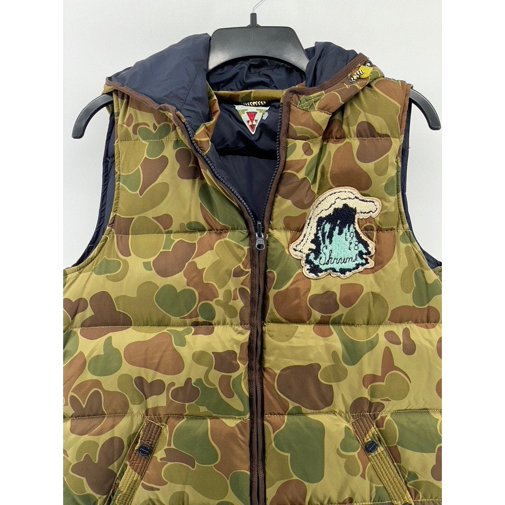 SCOTCH SHRUNK Men's Green-Navy Camo Reversible Zip-Up Hooded Vest SZ S