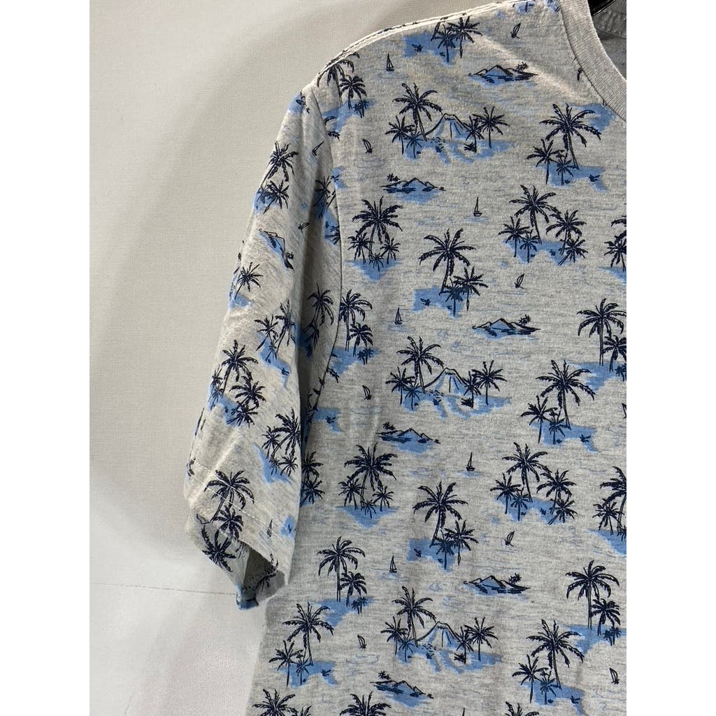 GOODFELLOW & CO Men's Grey Palm Tree Print Crewneck Standard-Fit T-Shirt SZ M