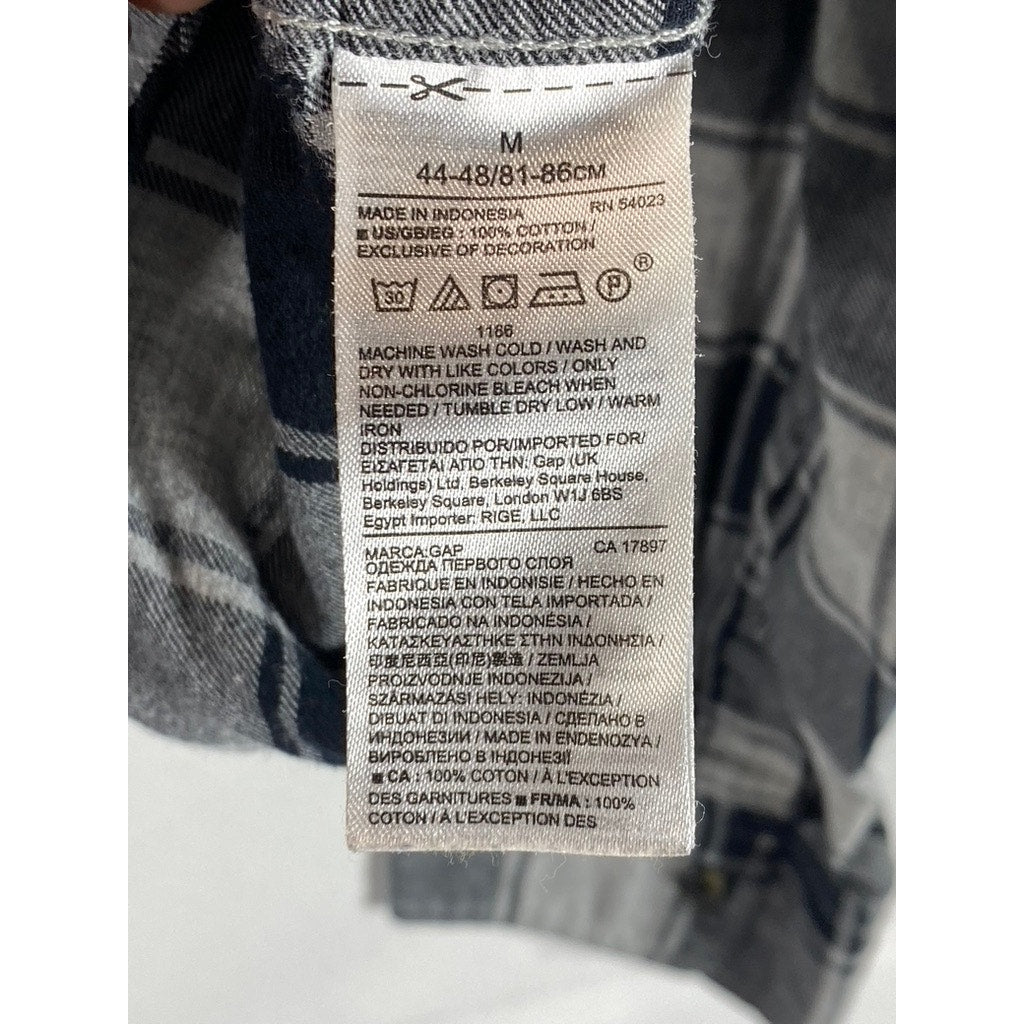 GAP Men's Black/Gray Standard Fit Button-Up Flannel Buffalo Plaid Shirt SZ M