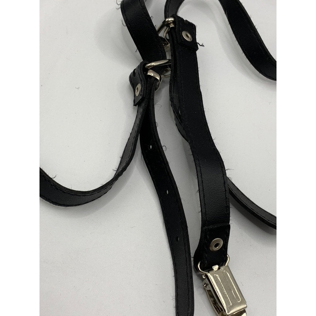 UNBRANDED Black Leather Adjustable Suspenders