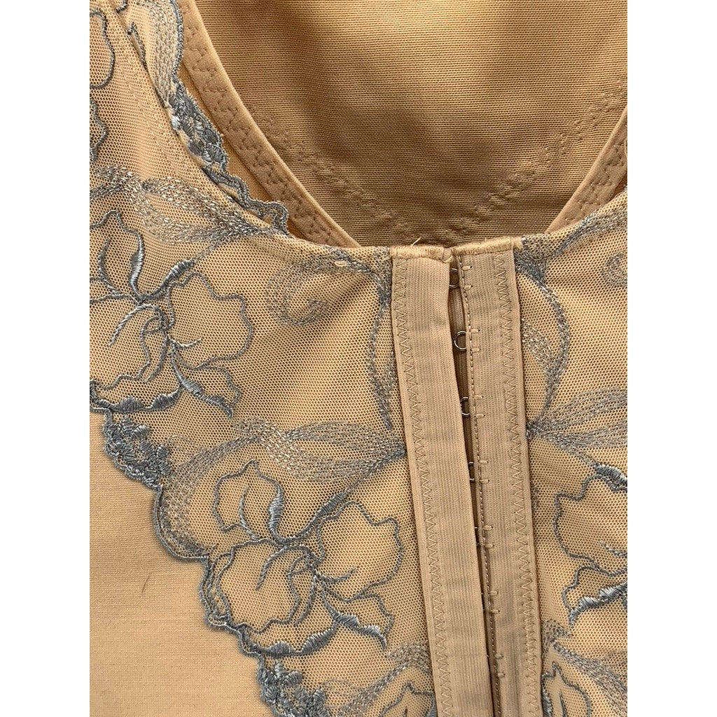 UNBRANDED Women's Beige-Blue Lace Corset Shapewear Top SZ L