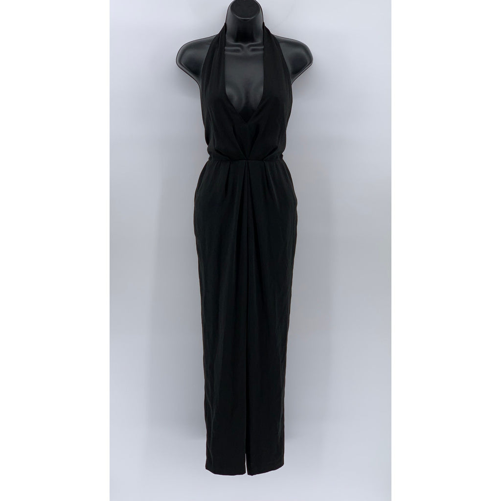 ASTR Women's Black Solid V-Neck Open-Back Halter Jumpsuit SZ XS