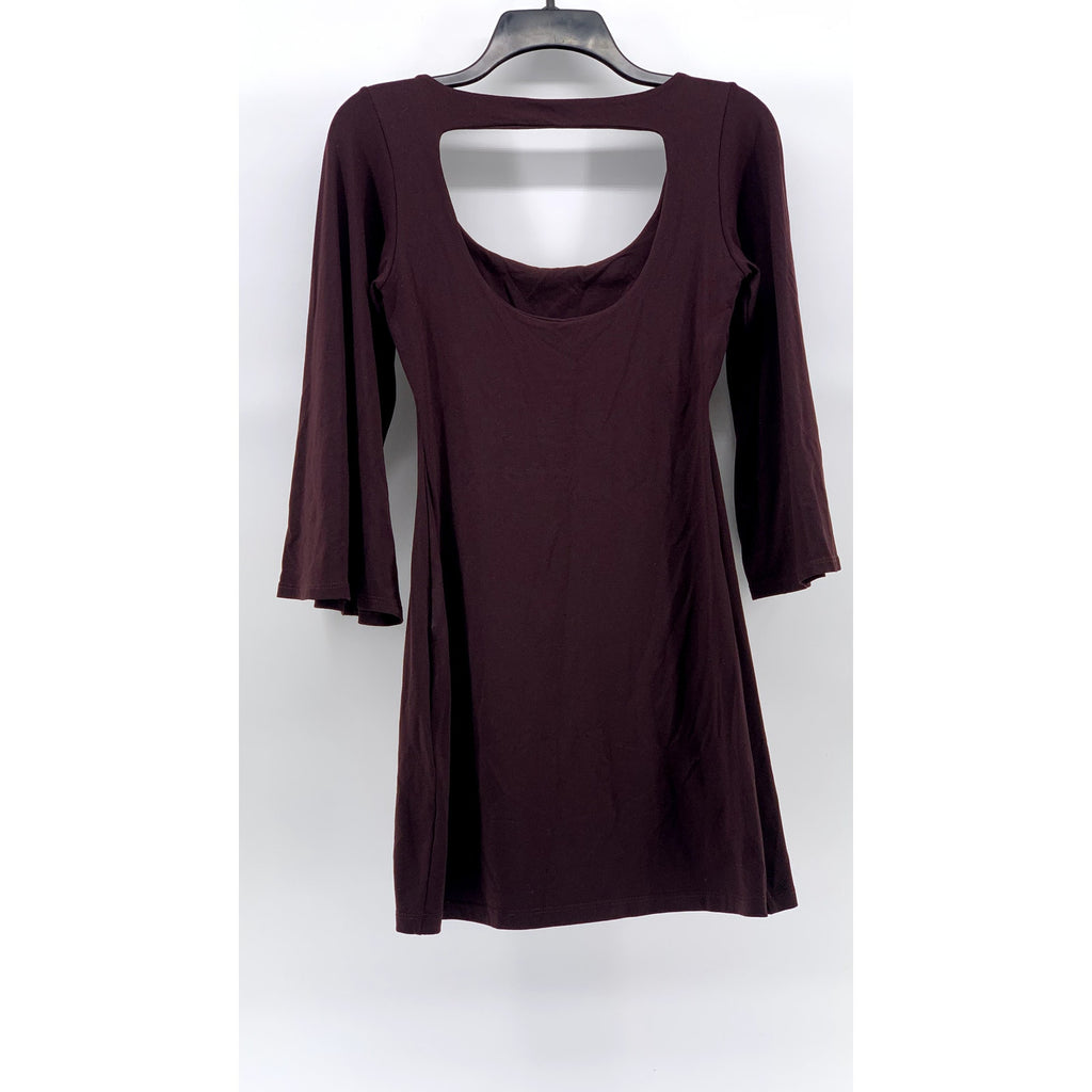 SUSANA MONACO Women's Burgundy Scoop-Neck Long Bell Sleeve Open-Back Dress SZ XS