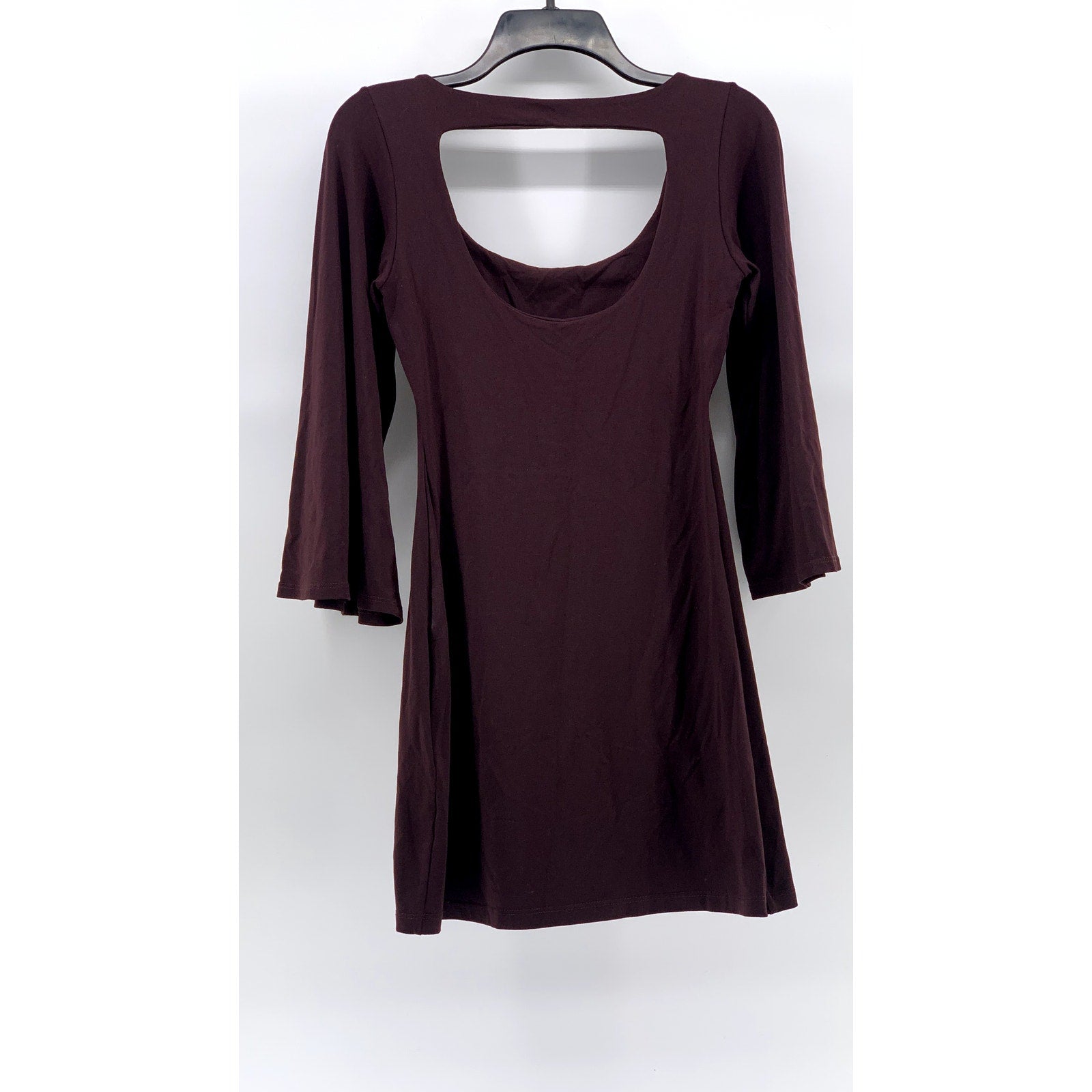 SUSANA MONACO Women's Burgundy Scoop-Neck Long Bell Sleeve Open-Back Dress SZ XS