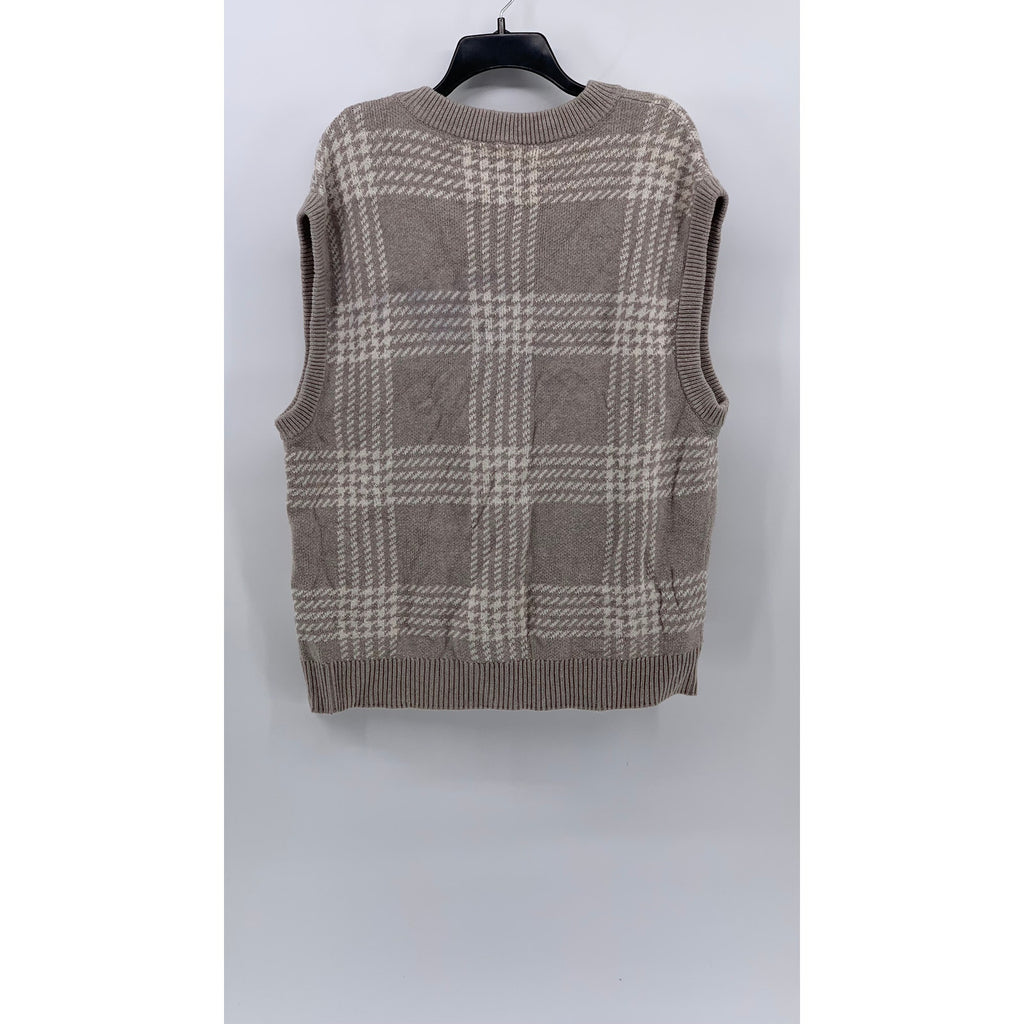 ABERCROMBIE & FITCH Women's Gray Plaid V-Neck Knit Oversized Sweater Vest SZ M