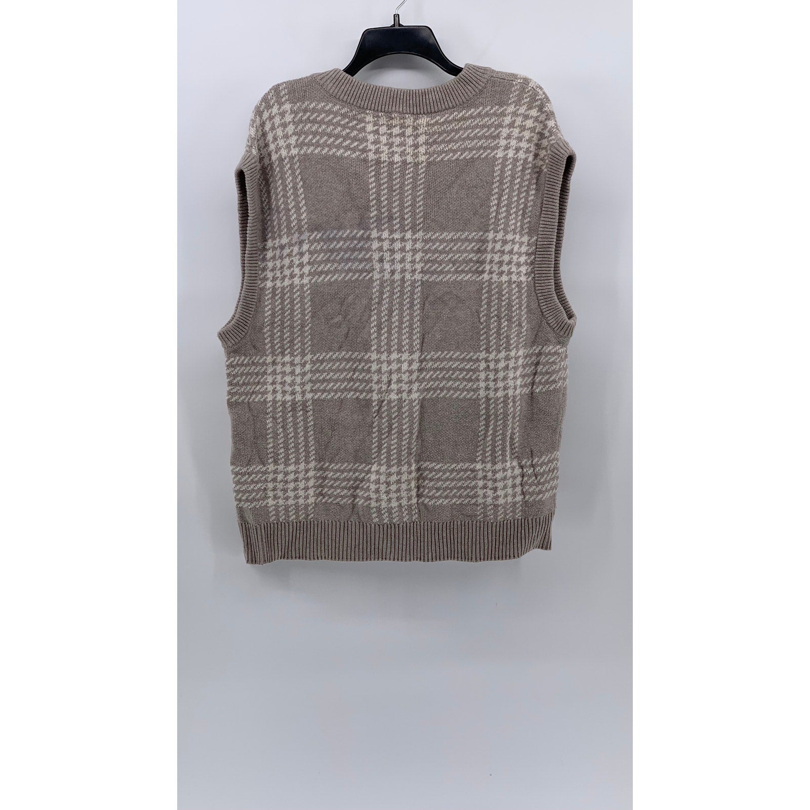 ABERCROMBIE & FITCH Women's Gray Plaid V-Neck Knit Oversized Sweater Vest SZ M