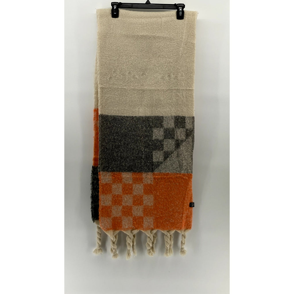 PRETTY SIMPLE Women's Beige-Orange-Black Autumn Spice Checkered Fringe Scarf