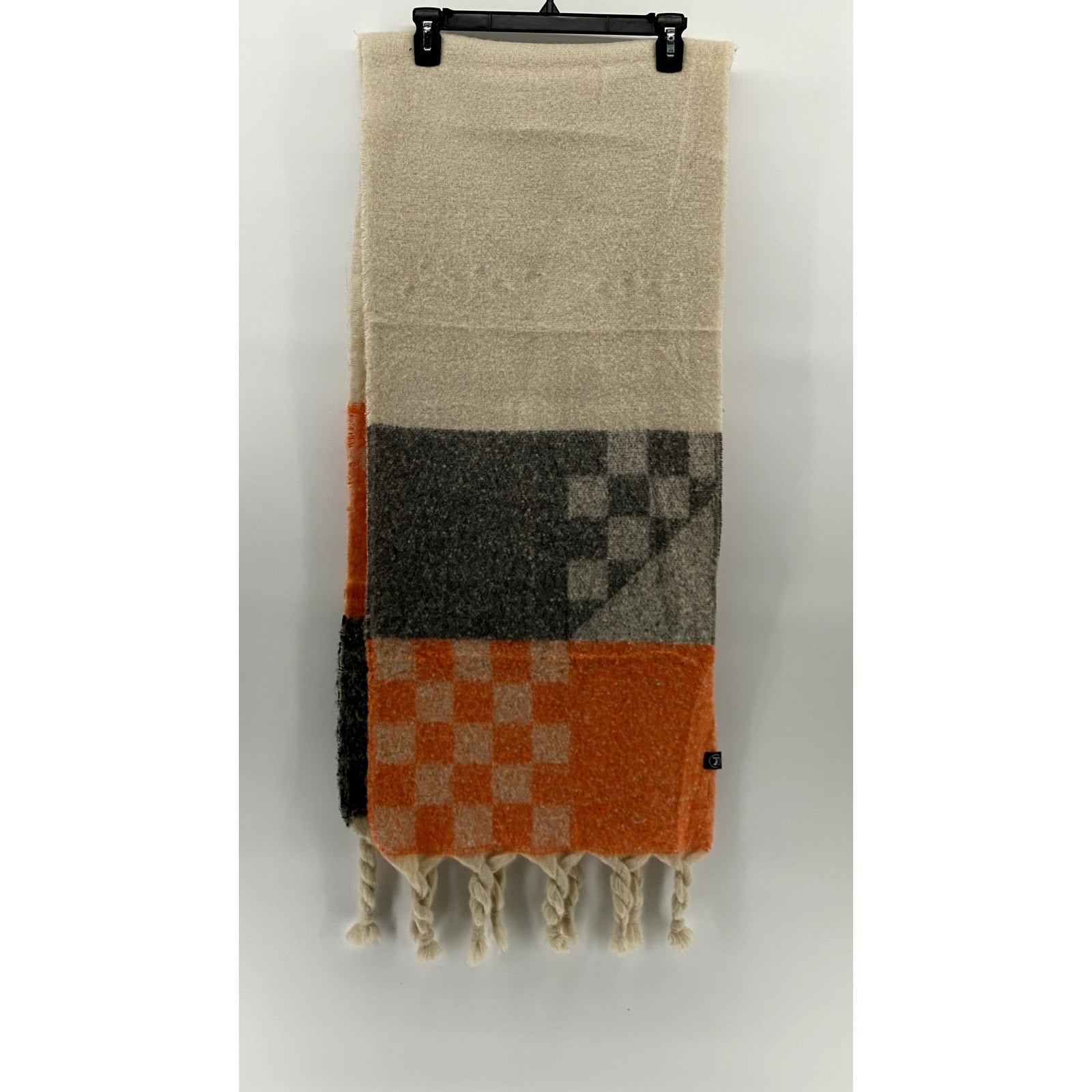 PRETTY SIMPLE Women's Beige-Orange-Black Autumn Spice Checkered Fringe Scarf