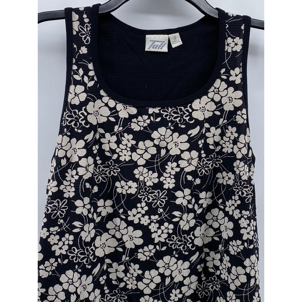 TAIL Women's Black-Beige Textured Floral Scoop-Neck Sleeveless Tank Top SZ S