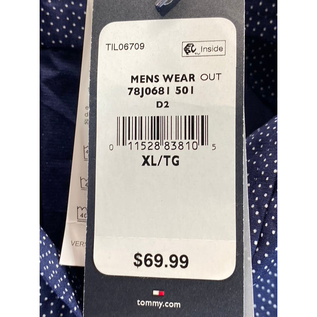 TOMMY HILFIGER Men's Navy Dot 100's 2-Ply Button-Up Long Sleeve Shirt SZ XL