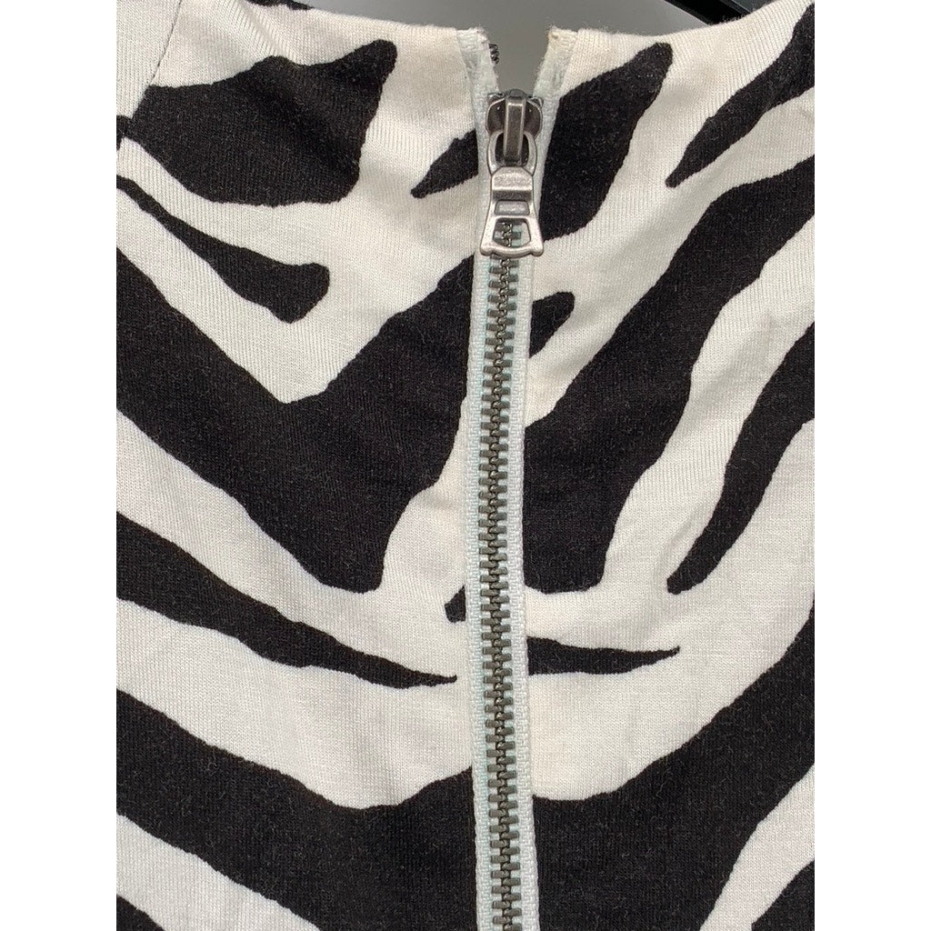 ALICE + OLIVIA Women's Off-White/Black Y2K Zebra Print Crewneck Dress SZ 2