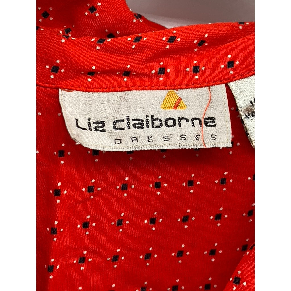 LIZ CLAIBORNE Women's Red Printed Short Sleeve Button-Up Midi Shirt Dress SZ 4