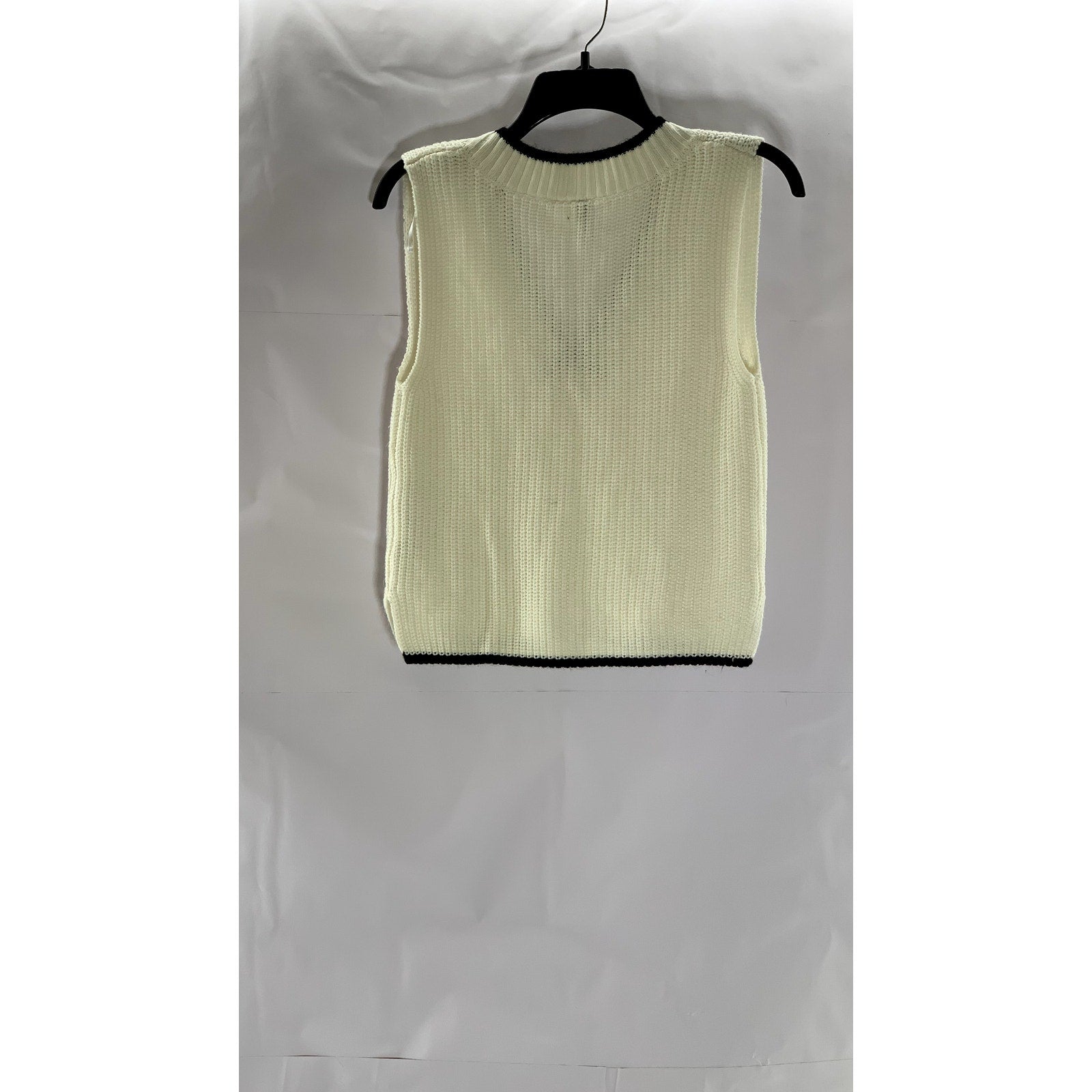 DIVIDED By H&M Women's Cream-Black Rib-Knit V-Neck Pullover Sweater Vest SZ S