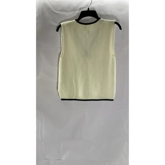 DIVIDED By H&M Women's Cream-Black Rib-Knit V-Neck Pullover Sweater Vest SZ S