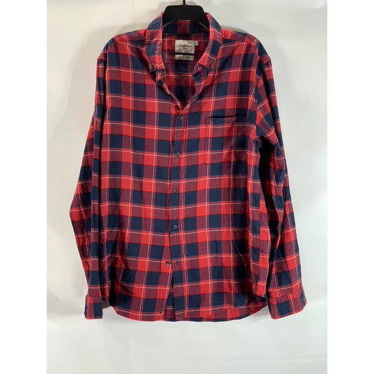 GOODFELLOW & CO Men's Blue/Red Plaid Standard Fit Button-Up Shirt SZ XL