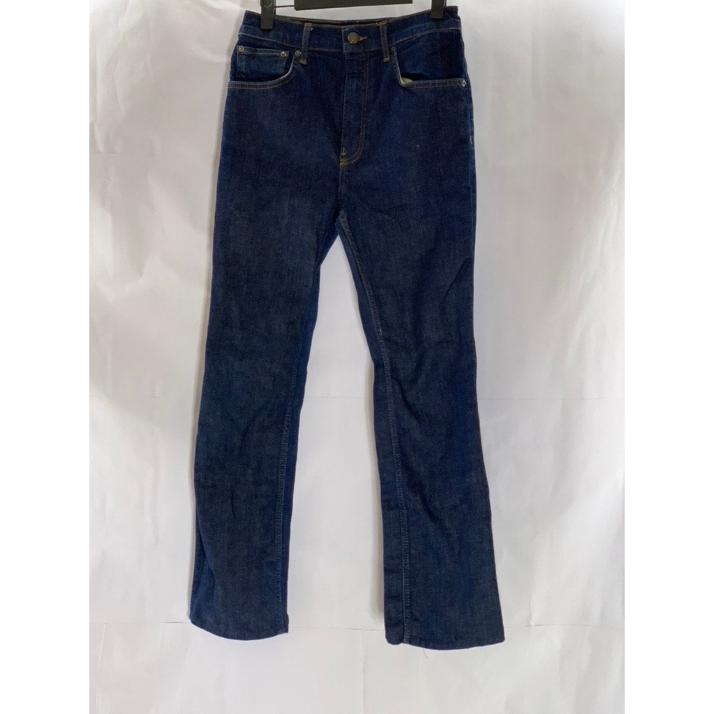 ZARA Women's Dark Blue Denim Mid-Rise Straight-Leg Five-Pocket Jeans SZ 8