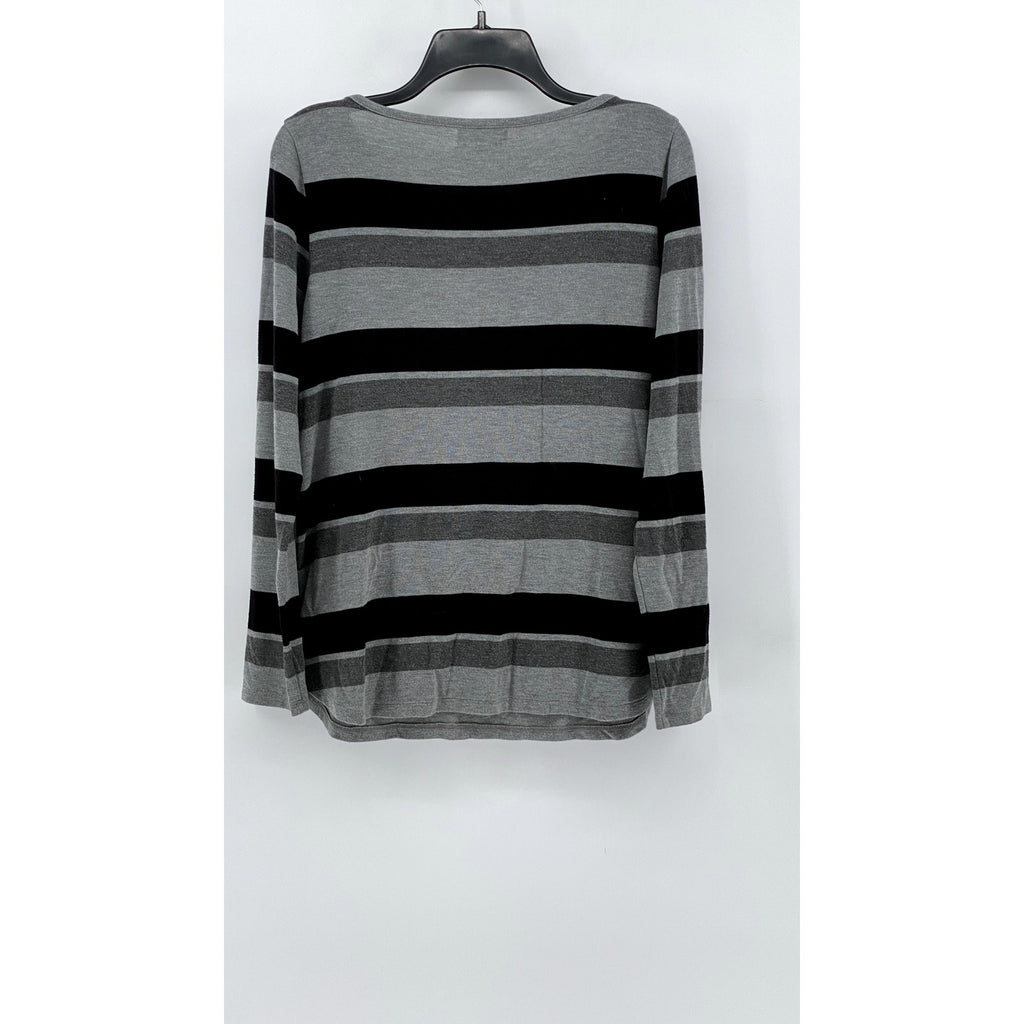 LIZ CLAIBORNE Women's Gray-Black Striped Boat-Neck Top SZ XL