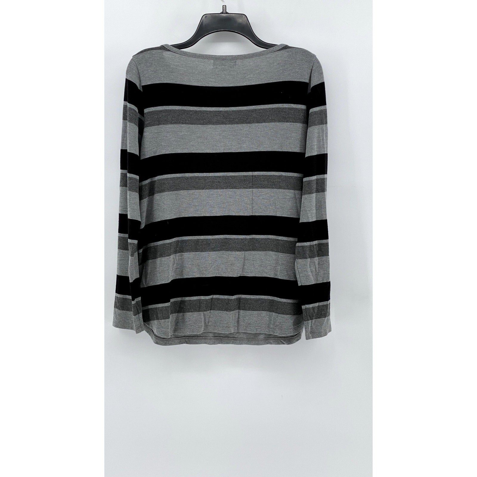 LIZ CLAIBORNE Women's Gray-Black Striped Boat-Neck Top SZ XL