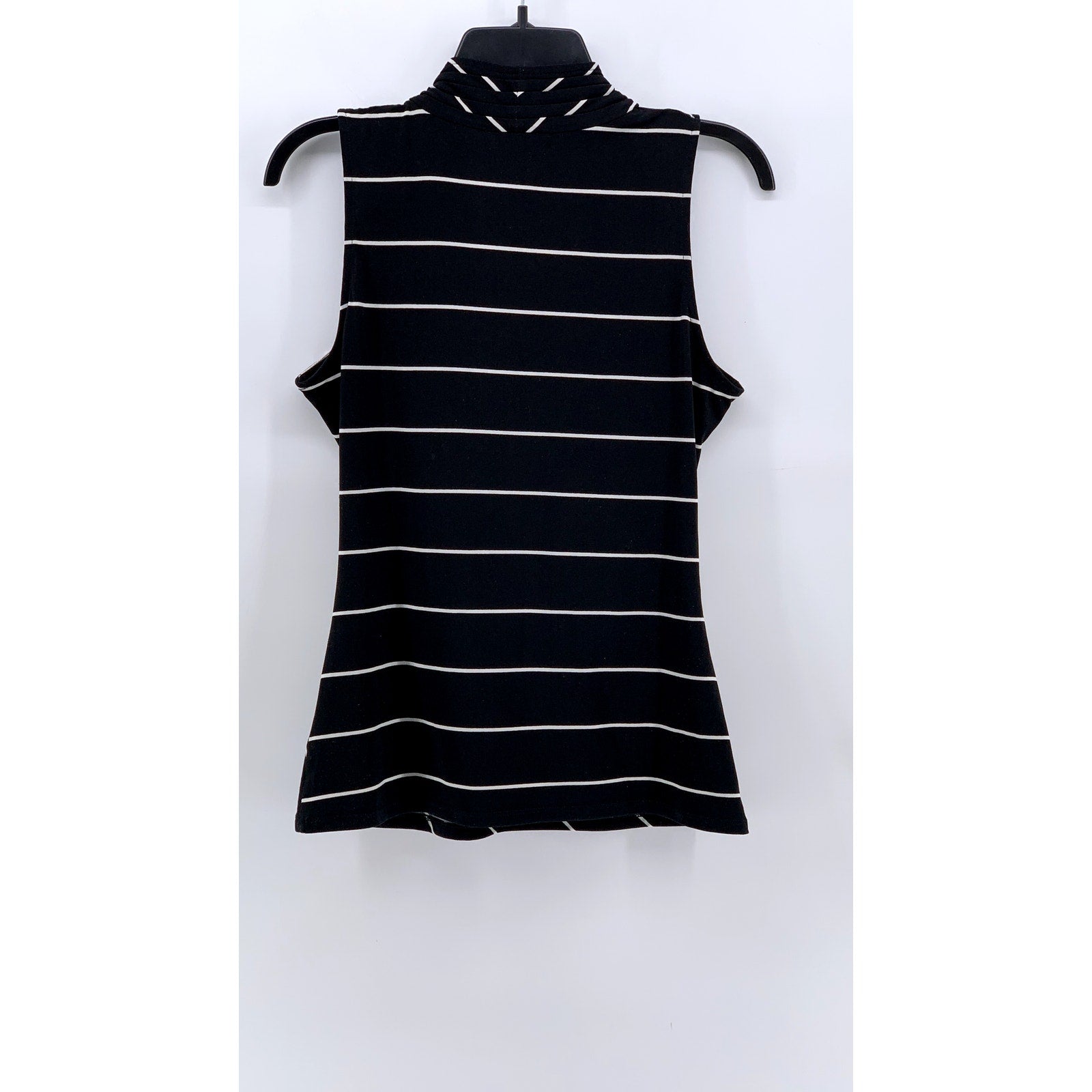 WHITE HOUSE BLACK MARKET Women's Black-White Striped V-Neck Sleeveless Top SZ M