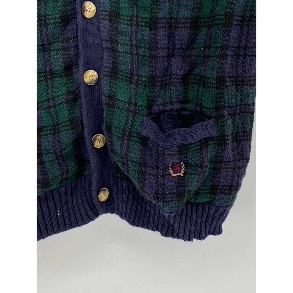 TOMMY HILFIGER Men's Blue-Green Plaid Button-Down Vest SZ L