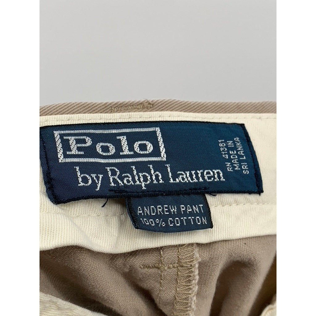 POLO RALPH LAUREN Men's Vintage Tan Pleated Straight-Leg Andrew Pant SZ 33X32