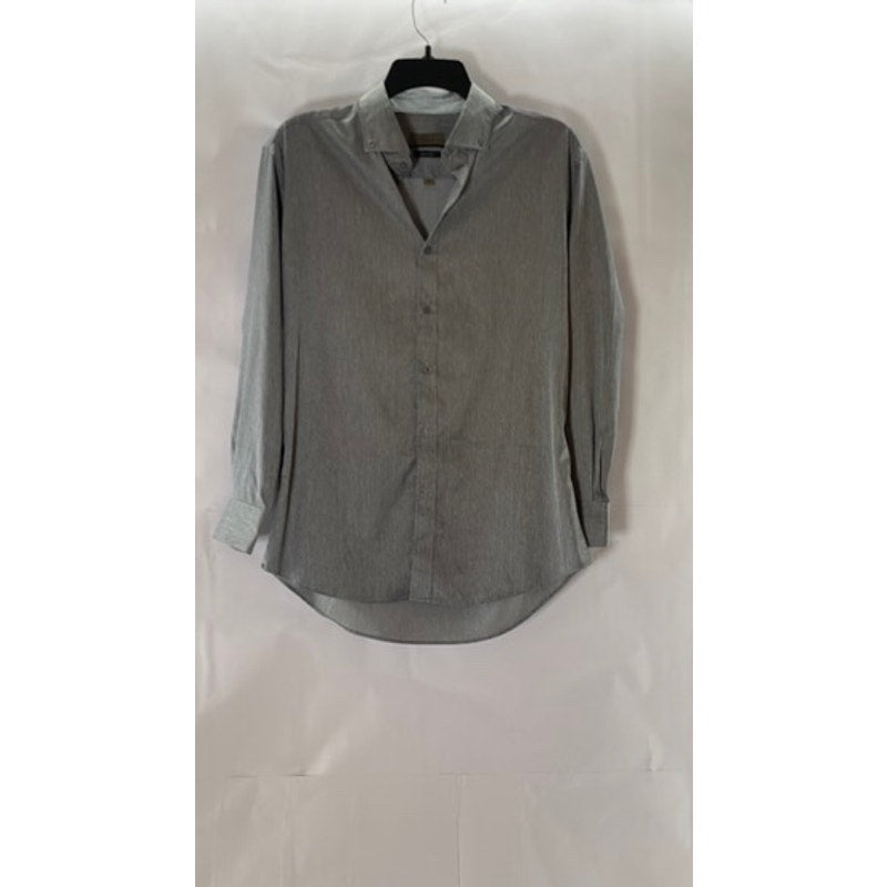 ELLE HOMME Men's Grey Slim-Fit Button-Up Long Sleeve Shirt SZ S