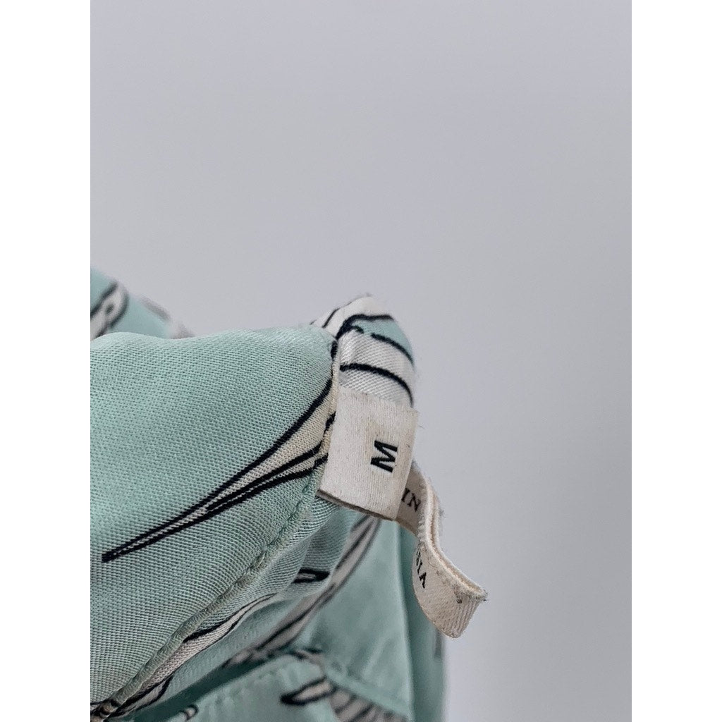 SANDRO PARIS Men's Light Blue-White Leaf Print Button-Up Casual Shirt SZ M