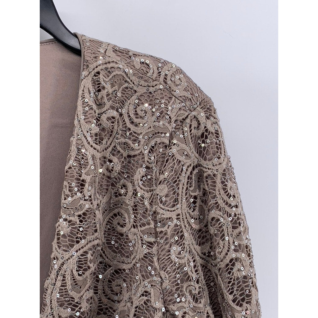 R&M RICHARDS Women's Plus Beige Sequin Embellished Lace 3/4 Sleeve Shawl SZ 18W