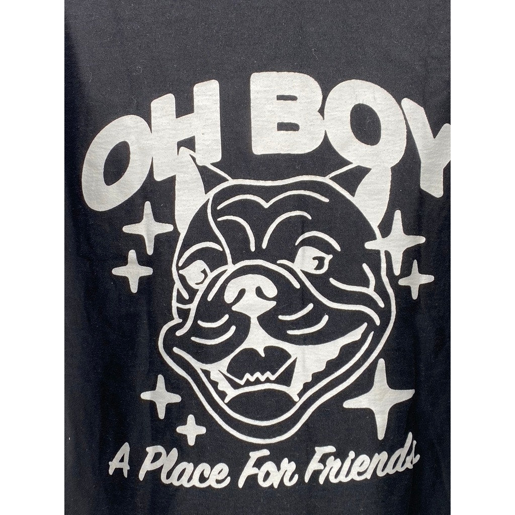 OH BOY Women's Black-White Buckster Classic-Fit Crewneck Short Sleeve Top SZ L