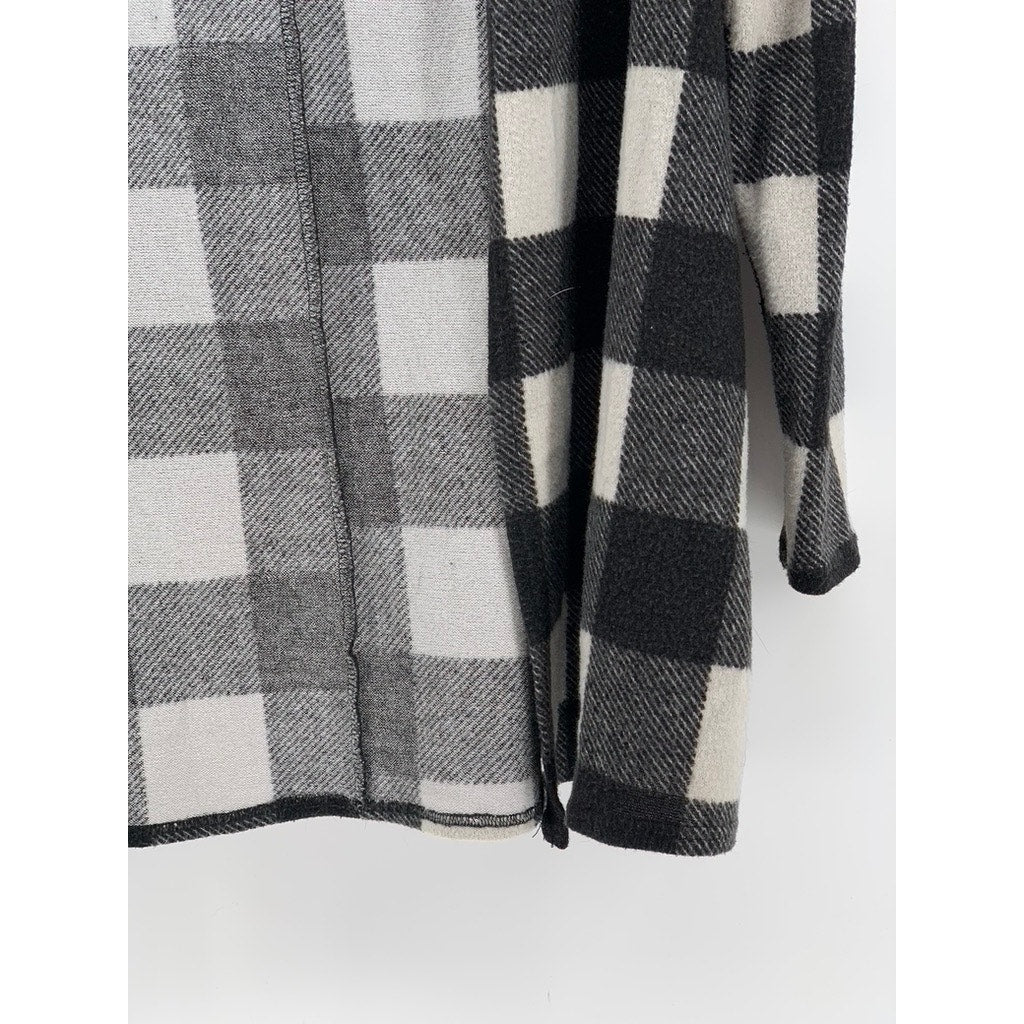 WHITE BIRCH Women's Black-White Buffalo Check Hooded Cardigan SZ S