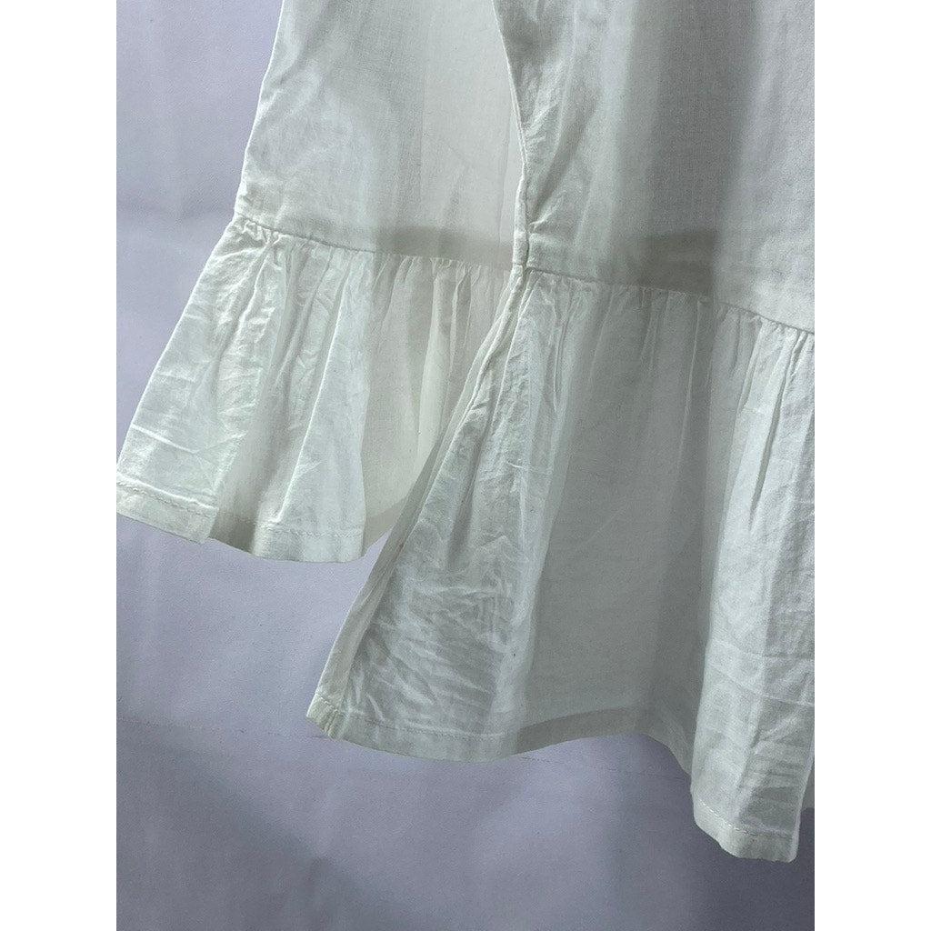 NEW LOOK Women's Petite White Crewneck Floral Cutwork Long Sleeve Ruffle Top SZ6