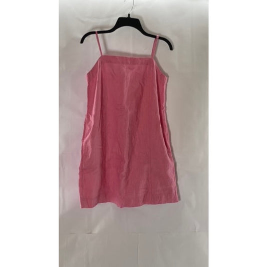 MADEWELL Women's Retro Pink Linen Goldie Straight-Neck Adjustable Mini Dress SZ4