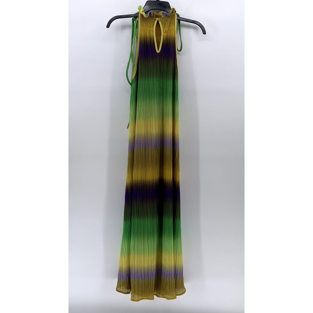 SFERA COLLECTION Women's Yellow-Green-Purple Ombre Pleated Halter Maxi Dress SZS